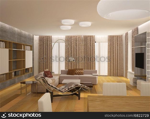 3d rendering of a living room interior design