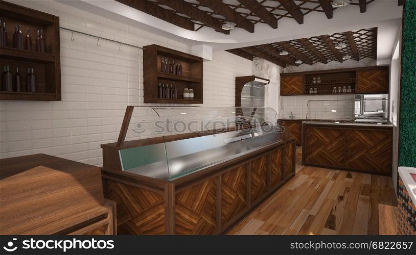 3d rendering of a meat store interior design