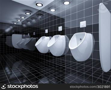 3d rendering of a public toilet with three urinals