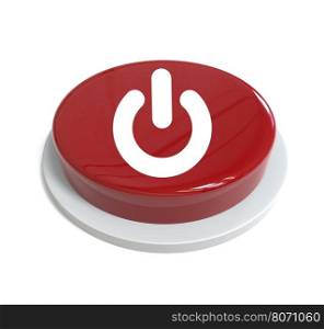 3d rendering of a red button with power sign written on it isolated on white background