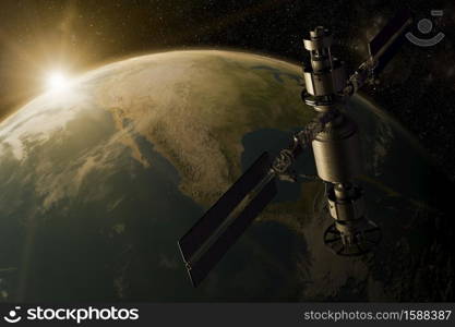 3D rendering of a satellite orbiting the earth