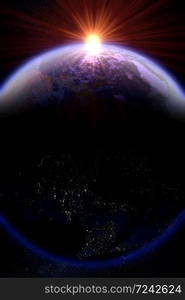 3D rendering of a sunrise over planet earth