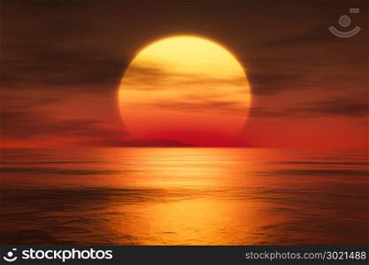 3d rendering of a sunset over the sea