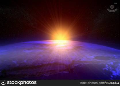 3D rendering of a sunset / sunrise from space