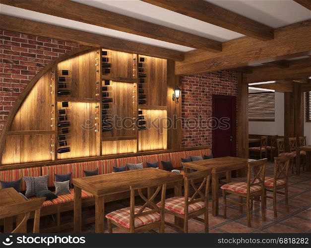 3d rendering of a tavern interior design
