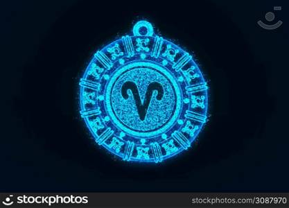 3d rendering of Aries zodiac Sign. Abstract night sky background
