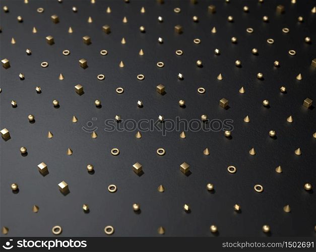 3d rendering of black background with golden metal ggeometric shapes. Perfect background for modern minimalist design. 3d render of black background with golden metal ggeometric shapes. Perfect background for modern minimalist design