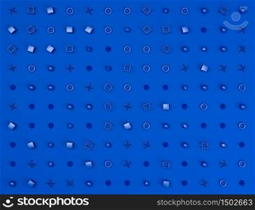 3d rendering of blue geometry shapes and forms on blue background. MInimalistic abstract background or backdrop. 3d render of blue geometry shapes and forms on blue background. MInimalistic abstract background or backdrop
