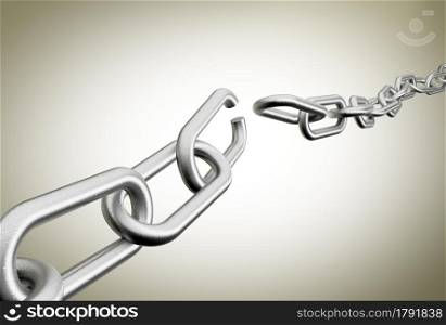 3D rendering of broken chains against a plain background
