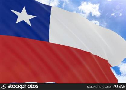 3D rendering of Chile flag waving on blue sky background, Chile is Country in South America, National day in Chile called Fiestas Patrias and The Fiestas Patrias of Chile consists of two days are September 18 and September 19