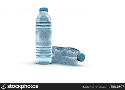 3d rendering of clear water with pet water bottle isolated on white background. The bottle can be clipped and replaced with your bottle.