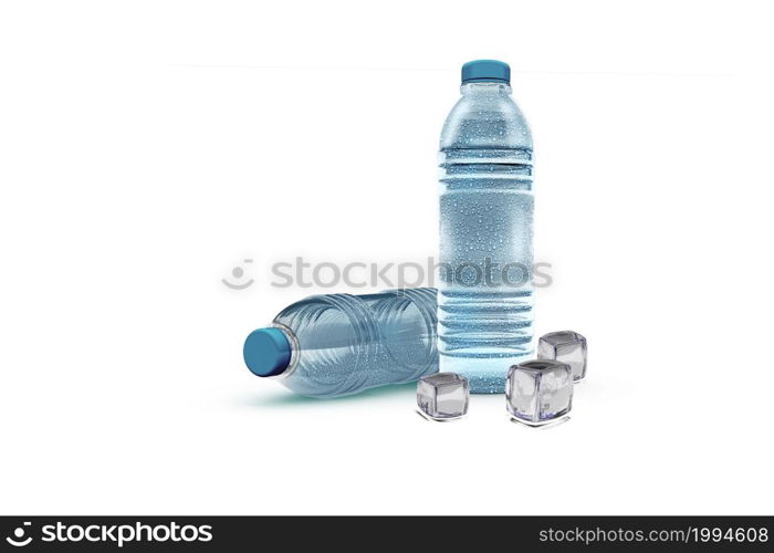 3d rendering of clear water with pet water bottle isolated on white background. The bottle can be clipped and replaced with your bottle.