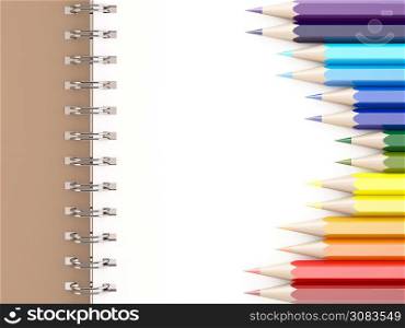3d Rendering of color pencils on notebook