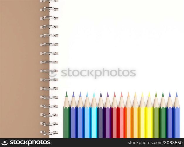 3d Rendering of color pencils on notebook