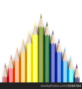 3d Rendering of color pencils on white background