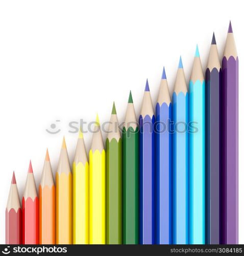3d Rendering of color pencils on white background