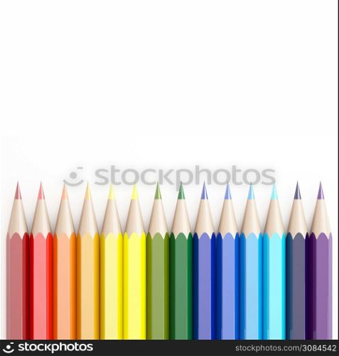 3d Rendering of color pencils on white background