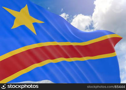 3D rendering of Congo Democratic Republic flag waving on blue sky background, Democratic Republic of the Congo is Country in Central Africa, Independence Day in Congo Democratic Republic is celebrated on June 30