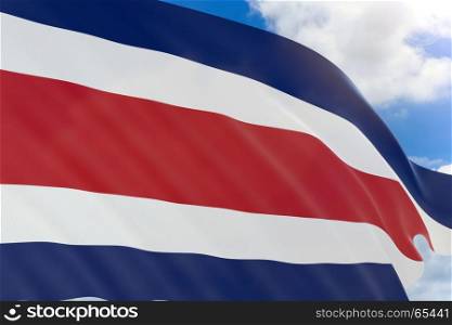 3D rendering of Costa Rica flag waving on blue sky background, Costa Rica's Independence Day is celebrated on September 15, It commemorates the independence of the entire Central America from Spain