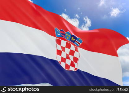 3D rendering of Croatia flag waving on blue sky background, Croatian Independence Day is a national public holiday marked yearly on 8 October, in Croatian called Dan neovisnosti