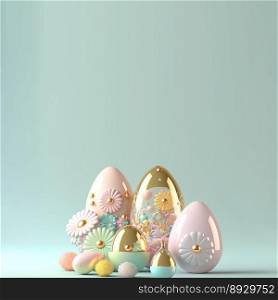 3D Rendering of Eggs and Flowers for Easter Party Background
