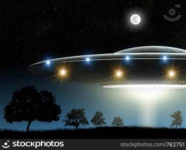 3d rendering of flying saucer ufo on night background