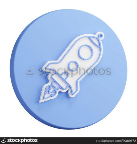 3D rendering of flying space rocket icon. Flights to Mars and planets of solar system. Technologies for space exploration. Realistic blue white illustration isolated on white background