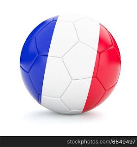 3d rendering of France soccer football ball with French flag isolated on white background. Soccer football ball with France flag