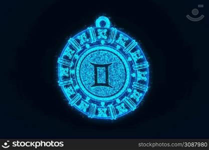 3d rendering of Gemini zodiac Sign. Abstract night sky background