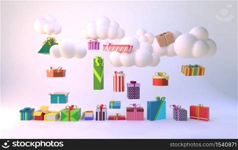 3d rendering of gift and clouds.
