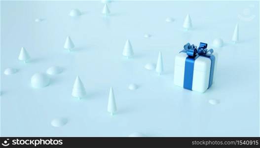 3d rendering of gift box and Christmas tree.
