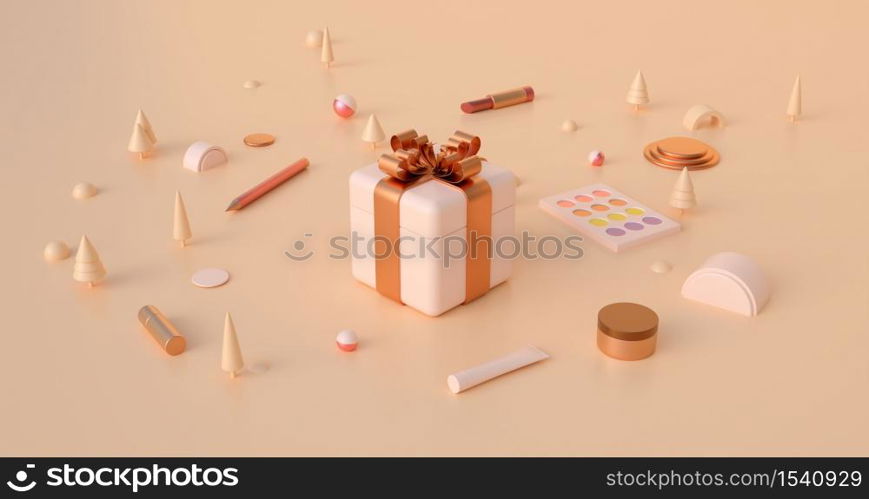 3d rendering of gift box and Christmas tree.