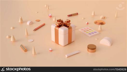 3d rendering of gift box and Christmas tree.
