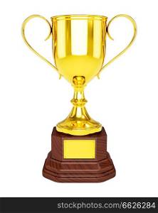 3d rendering of gold trophy cup isolated on white background - victory success win concept. Gold trophy cup isolated