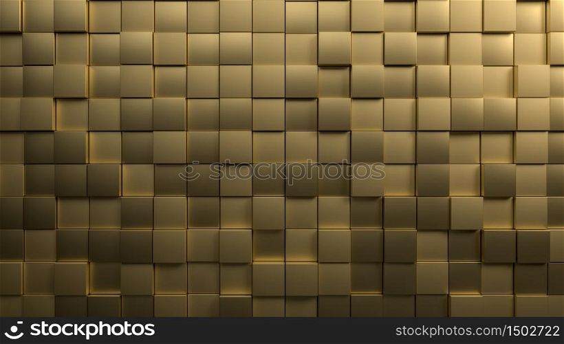 3d rendering of golden metal cubes or tiles on wall. Perfect illustration for placing your text or object. Backdrop with copyspace in luxurious style. Luxury background. 3d render of golden metal cubes or tiles on wall. Perfect illustration for placing your text or object. Backdrop with copyspace in minimalistic style. Minimalist background