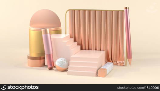 3d rendering of golden podium and staircase.