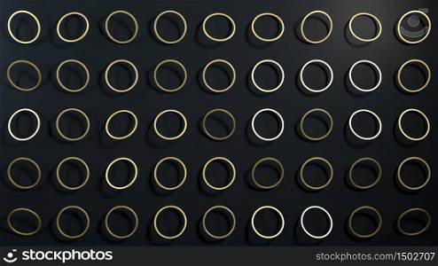 3d rendering of golden rings or circles over black background. Perfect illustration for placing your text or object. Backdrop with copyspace in minimalistic style. Minimalist background. 3d render of golden rings or circles over black background. Perfect illustration for placing your text or object. Backdrop with copyspace in minimalistic style. Minimalist background
