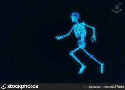 3d rendering of Human Skeleton . Abstract night sky background