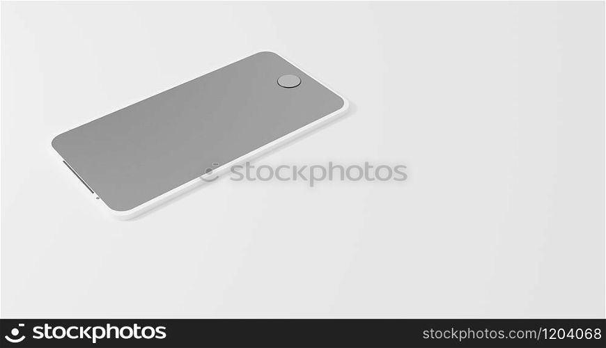 3D rendering of illustration hand holding the white smartphone with full screen on isolate background. Creative Modern mock up frame less design object.Concept of modern smartphone minimalist space.