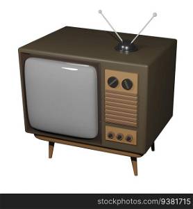 3D rendering of isometric old classic tube TV with convex screen on wooden legs. Radio and Television Day. Realistic illustration isolated on white background