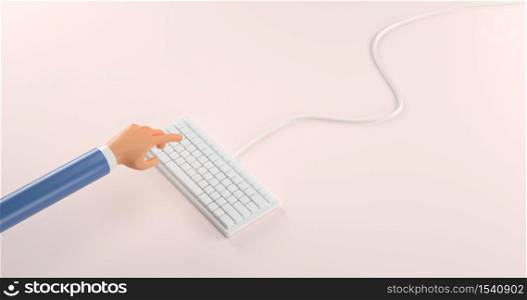 3d rendering of keyboard and hand.
