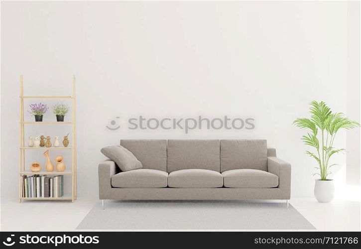 3d rendering of living room,sofa, tree, carpet