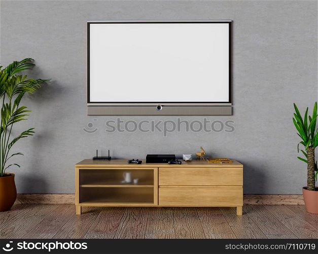 3D Rendering of living room with television.