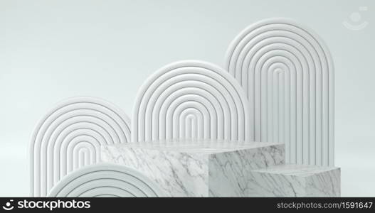 3d rendering of marble podium and abstract geometric.