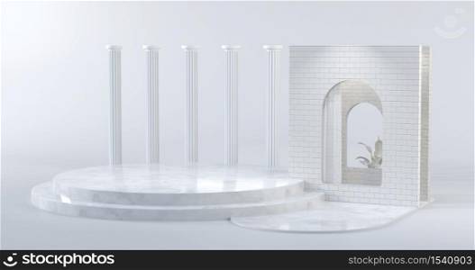 3d rendering of marble podium and Greek columns.