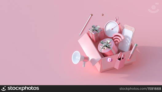 3d rendering of pink box and gift.