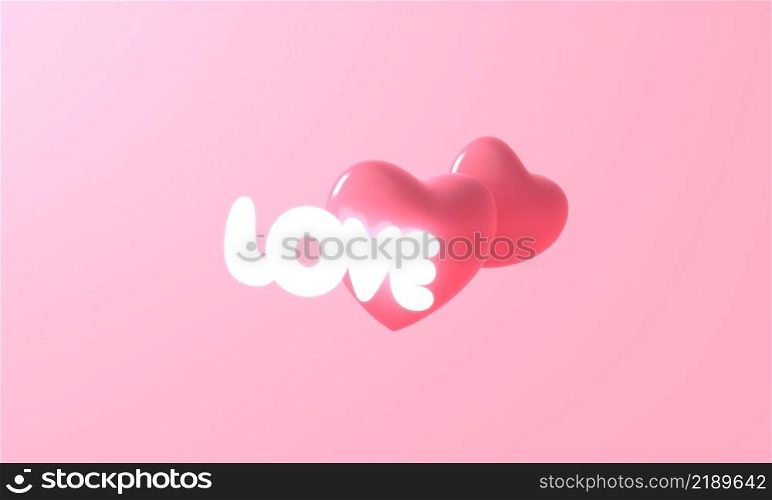 3d rendering of pink heart and love light neon on pink background. heart icon, like and love 3d render illustration. Happy valentine day template. symbol lover.