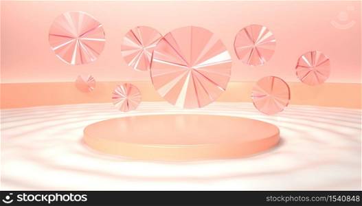 3d rendering of pink podium and disc glass.