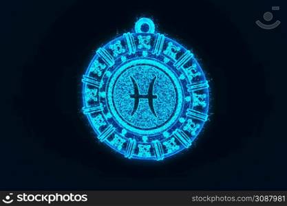 3d rendering of Pisces zodiac Sign. Abstract night sky background