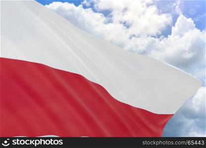 3D rendering of Poland flag waving on blue sky background, Poland is Country in Europe, National Independence Day is a national day in Poland celebrated on 11 November
